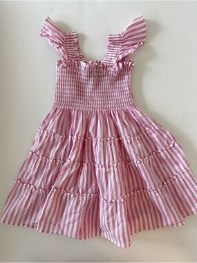 Hill House Tiny Ellie Nap Dress, 3/4T, Pink And White Stripes, Flutter Sleeves